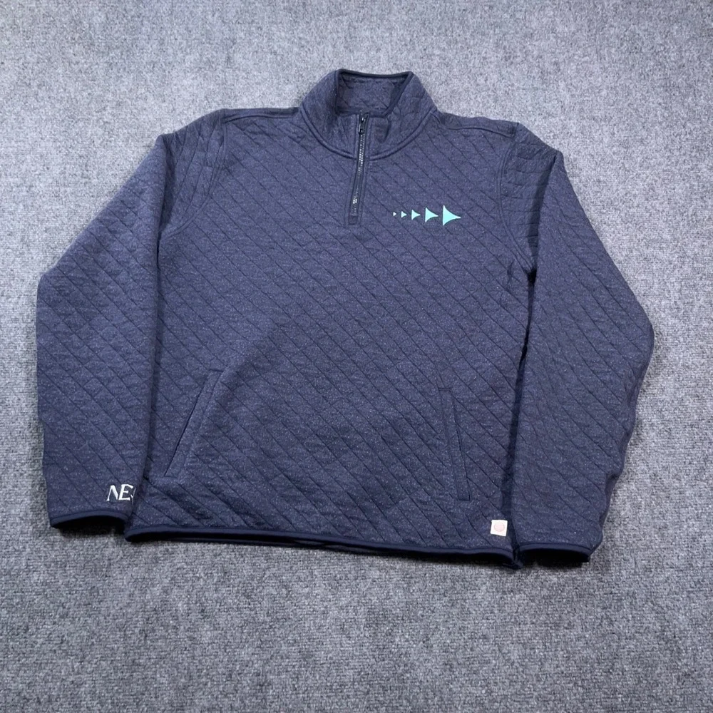 Marine Layer Quilted Quarter Zip Pullover Men Large NEA Graphic Navy Blue Preppy
